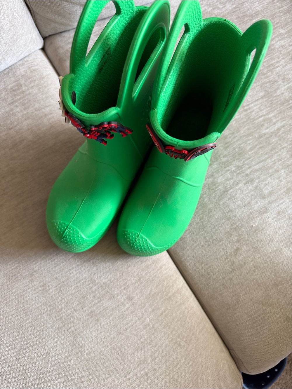 CROCS Kids Bright Green Waterproof Rain Boots with Easy Pull Handles